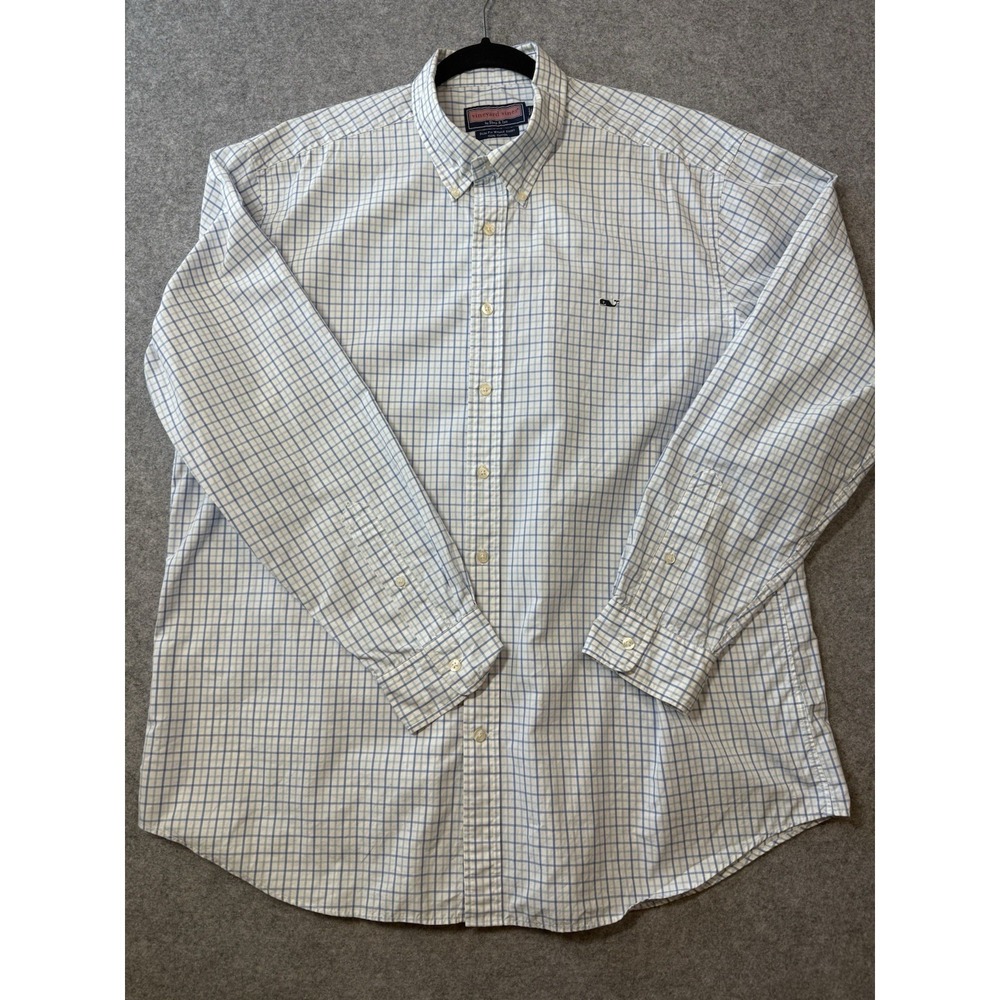 Vineyard Vines Shirt Mens XXL Slim Fit Whale Blue Plaid Cotton Button Down